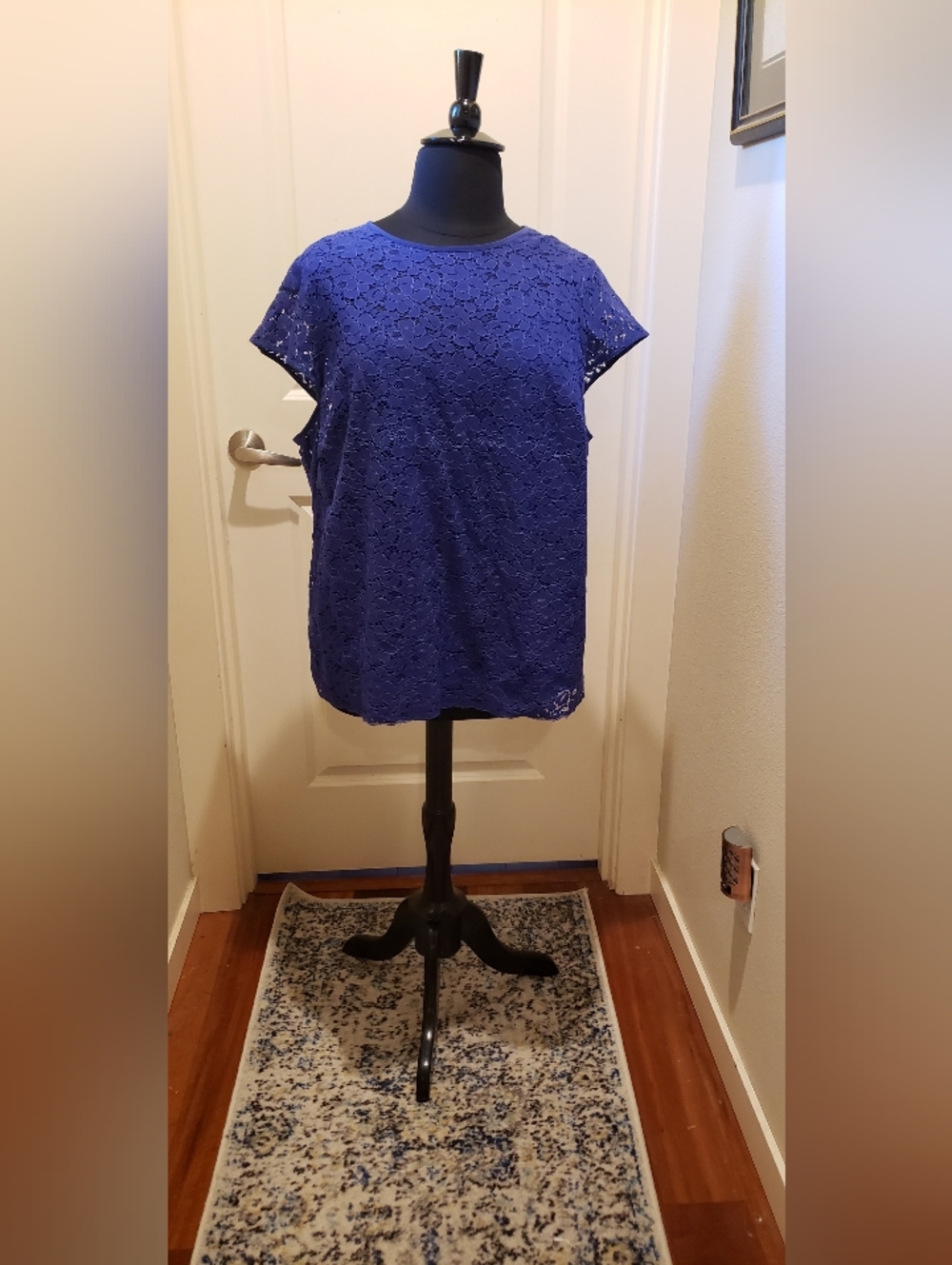 Liz Claibourn Bright Blue Floral Lace Short Sleeve Blouse W/ Camisole